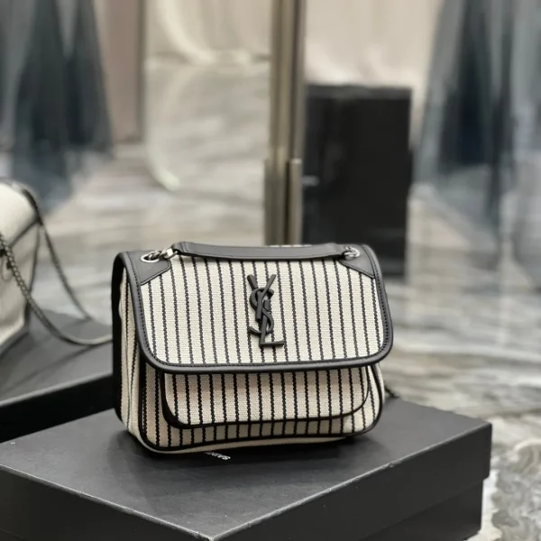 Modèle Saint Laurent coton toile rayé vintage cuir de veau Monogram format moyen Niki chaîne cartable — réplique