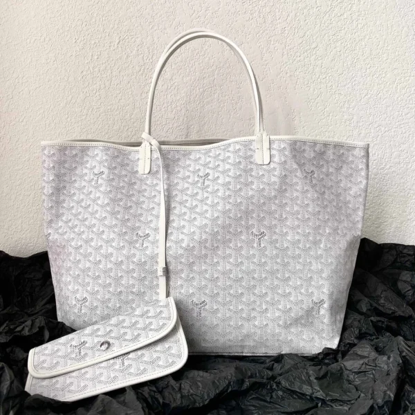 Cabas Goyard coloris blanc Goyardine toile & Chevroches cuir de veau Saint Louis PM — réplique