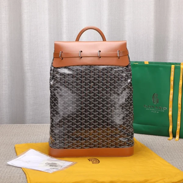Sac Goyard coloris noir Goyardine & coloris marron cuir Steamer — réplique