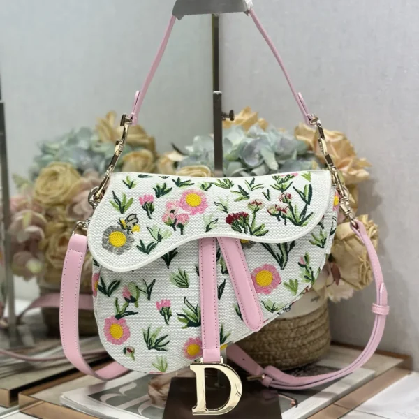 Sac Dior Saddle multicolore floral broderie fleurs — réplique