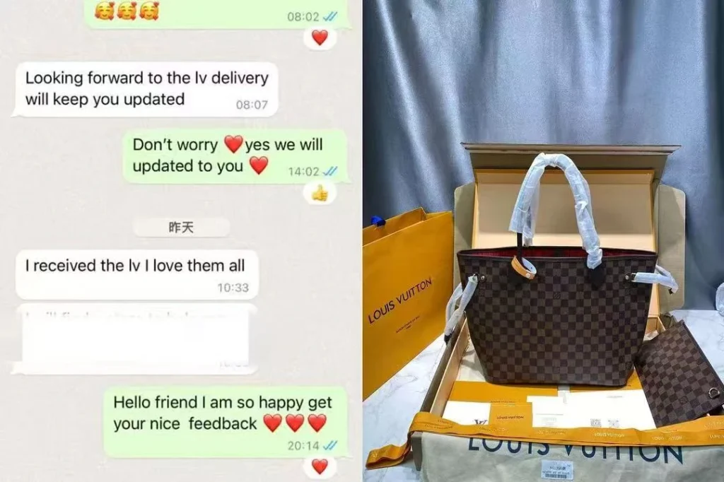 Photo de sac et message après réception