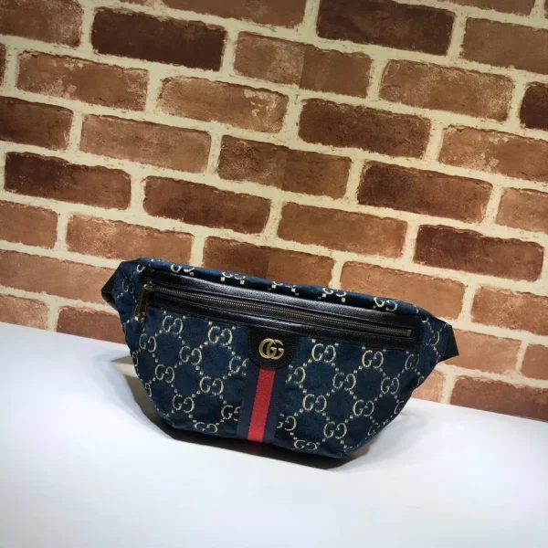 Sac Gucci ceinture GG velours coloris bleu en velours avec laiton-teinte — réplique