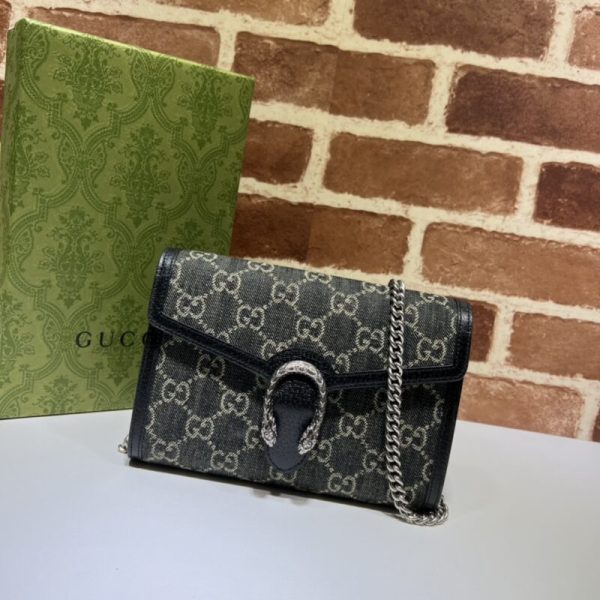 Gucci Dionysus GG Chain portefeuille Denim noir — réplique