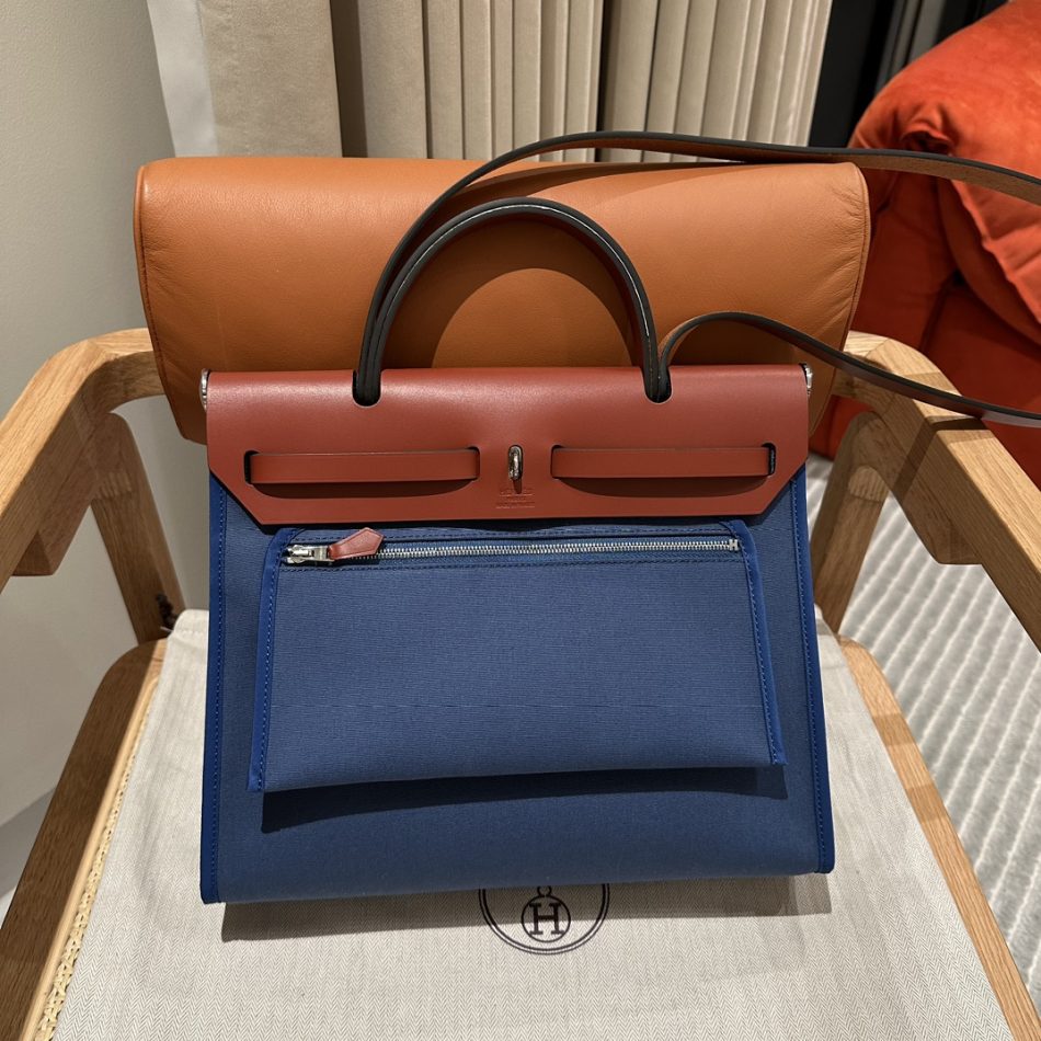 Hermès Herbag 31Cm bleu toile — réplique – Image 3