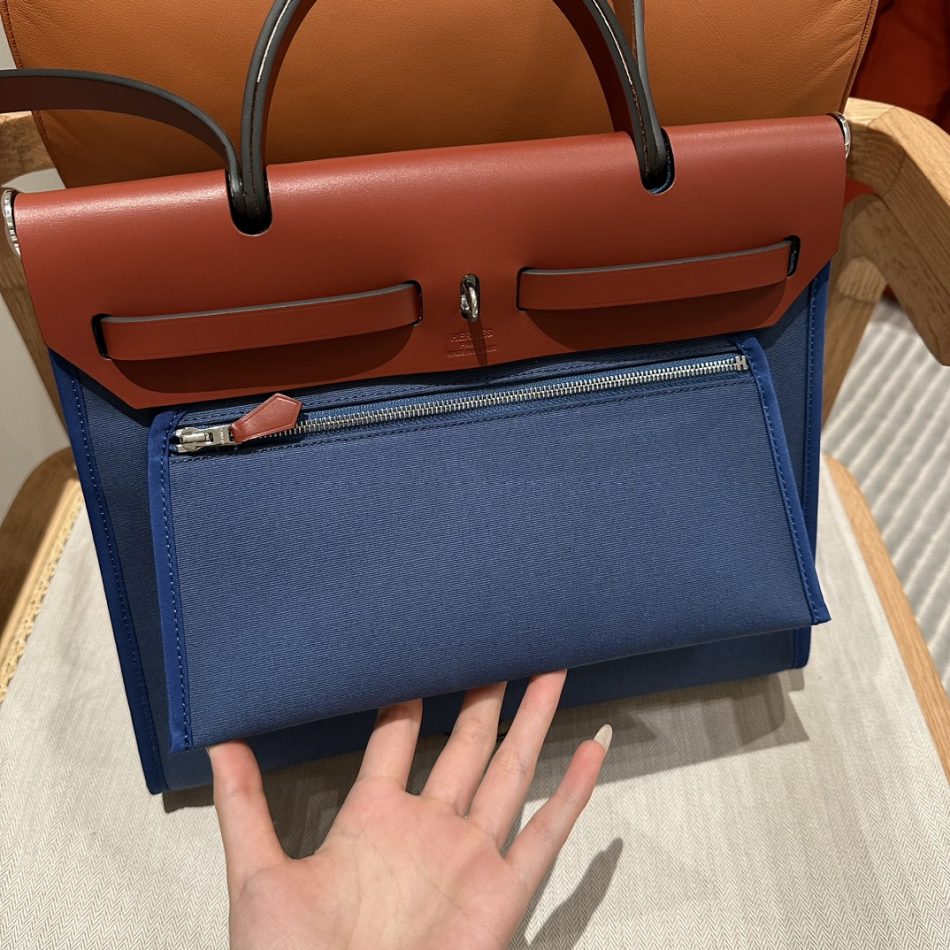Hermès Herbag 31Cm bleu toile — réplique – Image 4