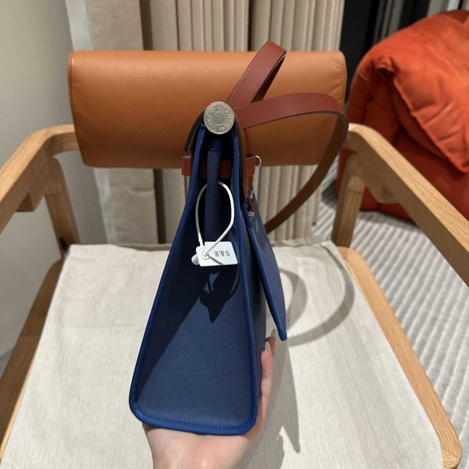Hermès Herbag 31Cm bleu toile — réplique – Image 5