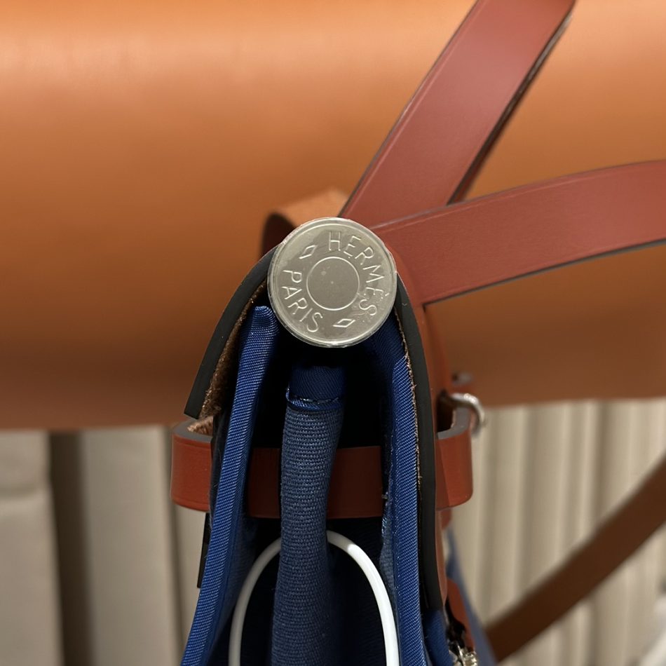 Hermès Herbag 31Cm bleu toile — réplique – Image 6