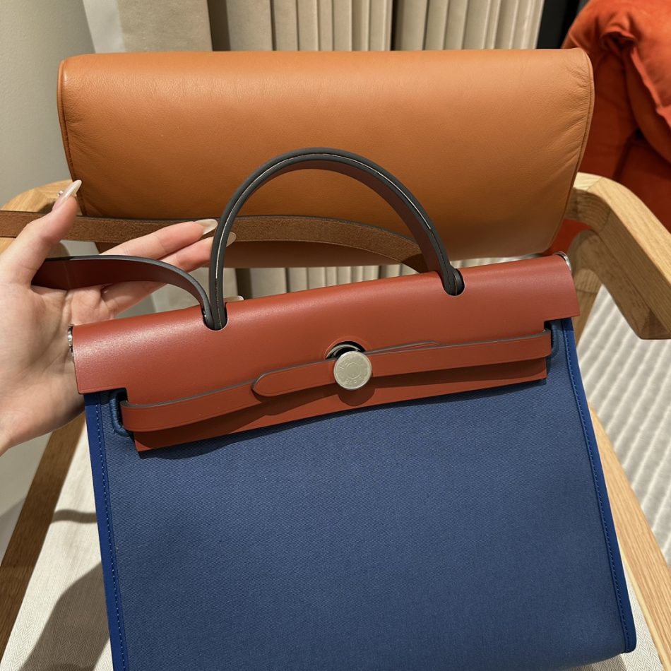 Hermès Herbag 31Cm bleu toile — réplique – Image 7