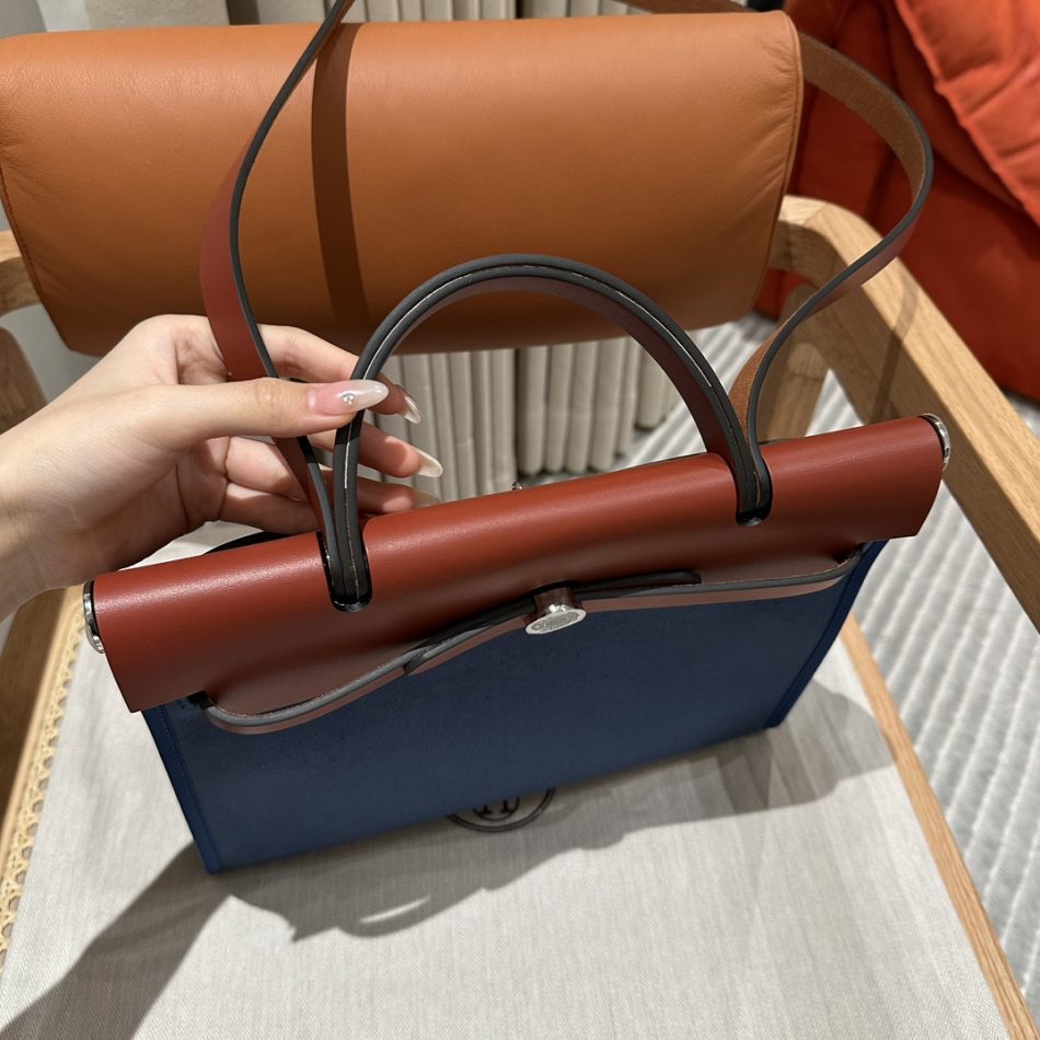 Hermès Herbag 31Cm bleu toile — réplique – Image 9
