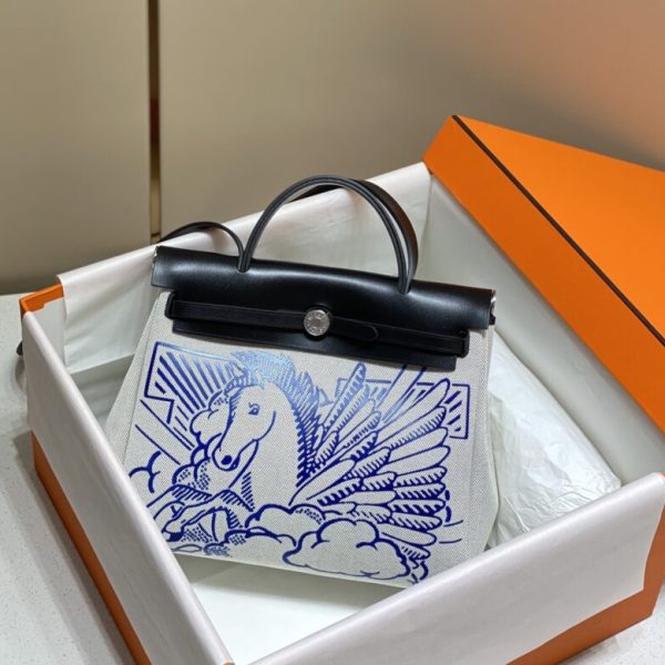 Hermès Herbag 31Cm bleu Horse — réplique