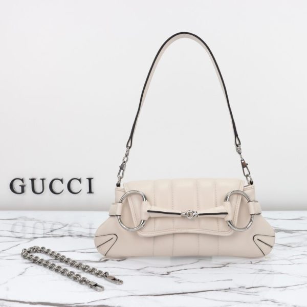 Gucci Horsebit Chain sac porté épaule blanc — réplique