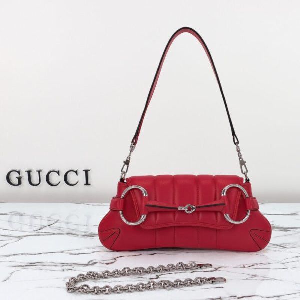 Gucci Horsebit Chain sac porté épaule rouge — réplique