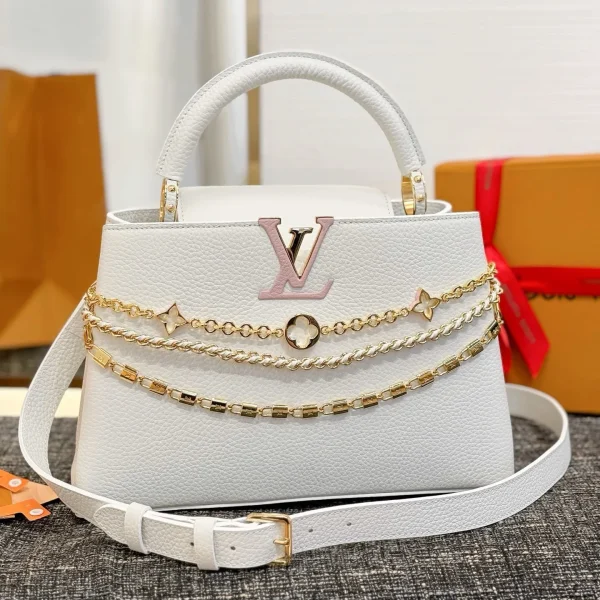 Sac à main Louis Vuitton Capucines BB en coloris blanc Taurillon cuir — réplique
