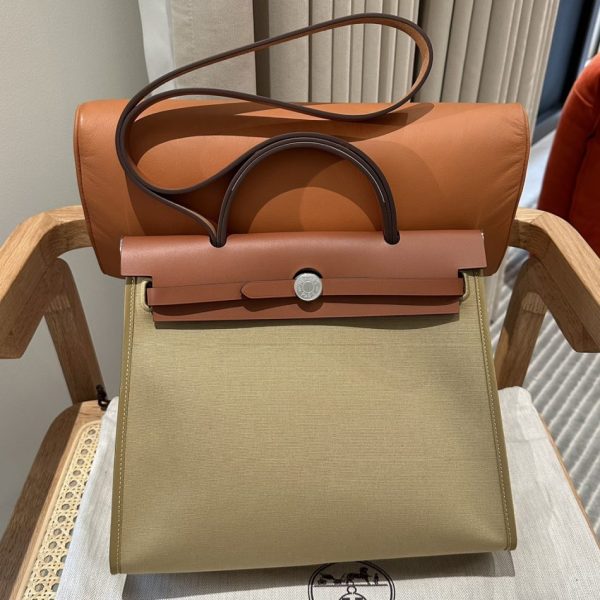 Hermès Herbag 31Cm marron toile — réplique