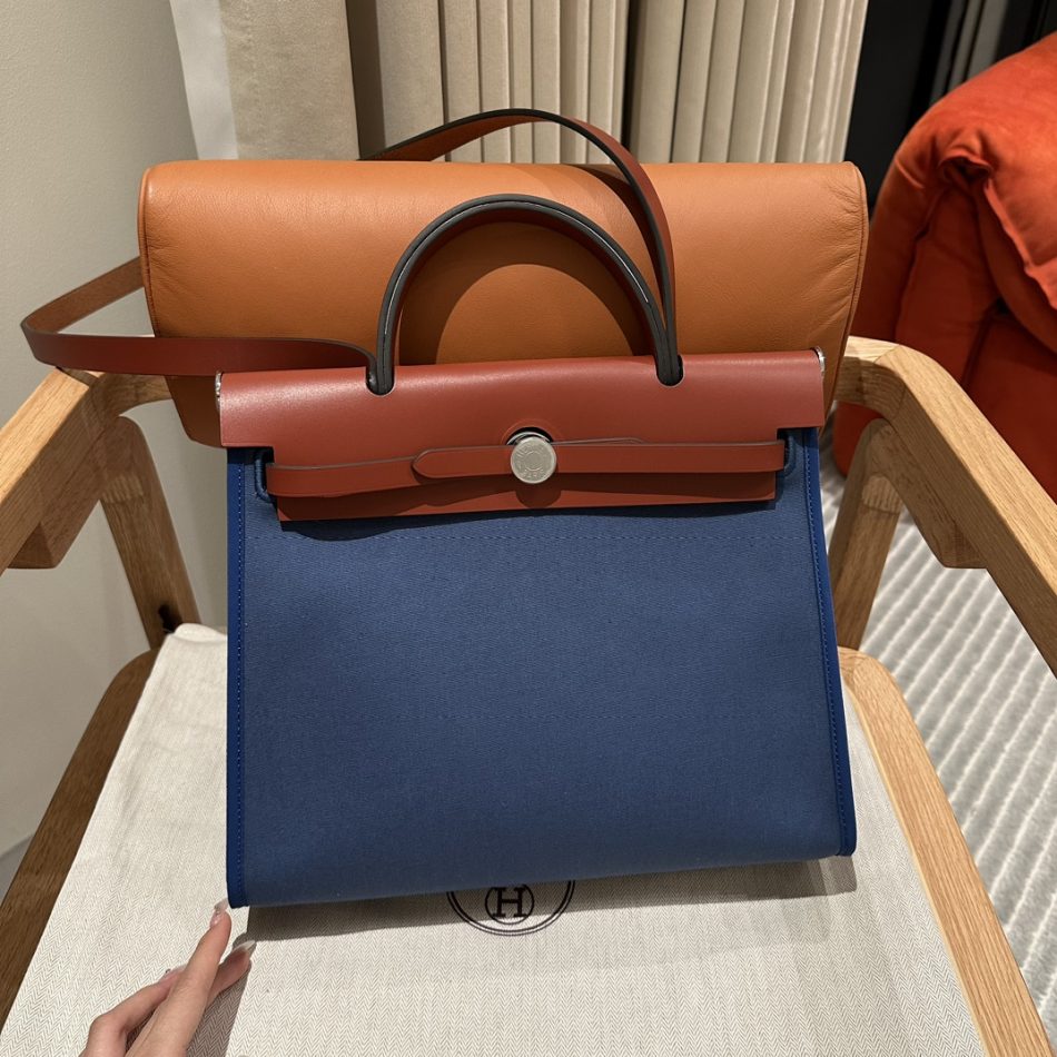 Hermès Herbag 31Cm bleu toile — réplique