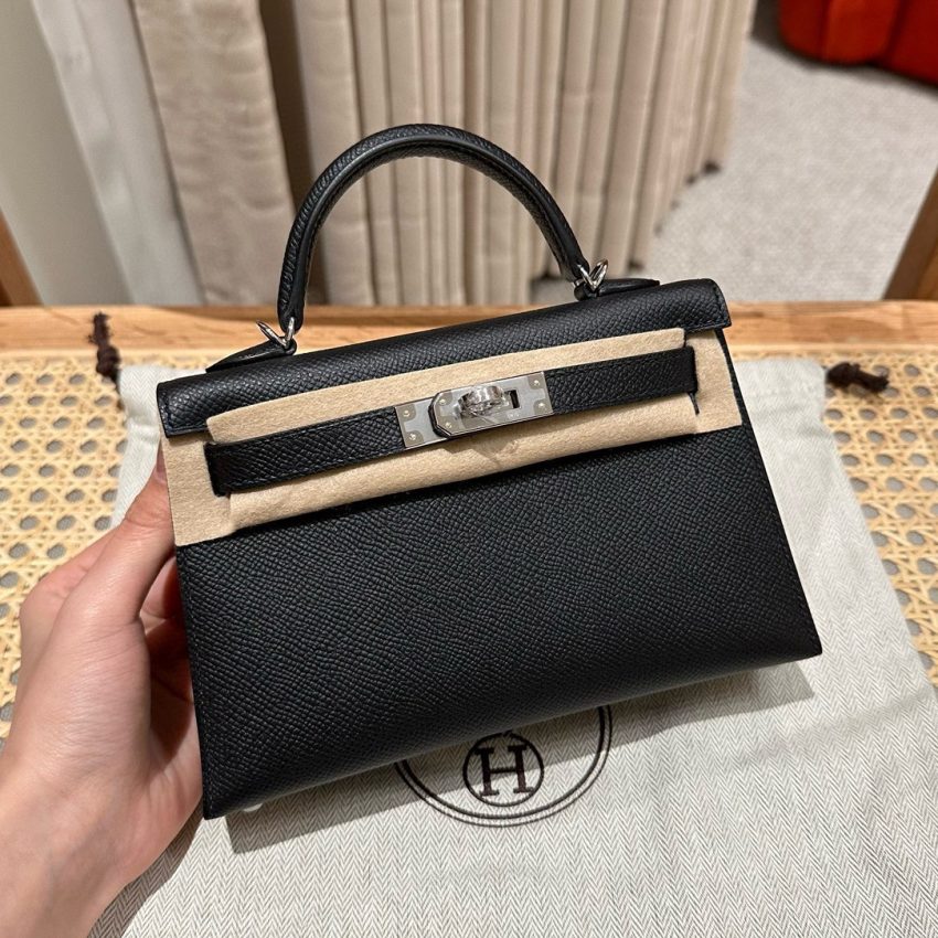 Hermès Kelly noir Epsom argenté — réplique