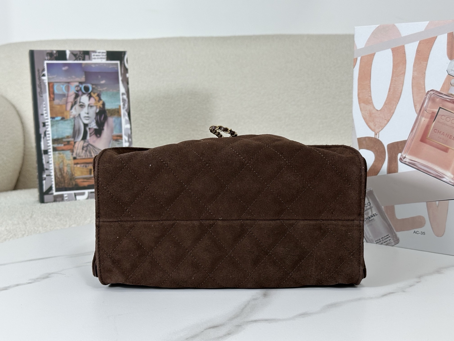 Chanel 25 petit format sac daim marron — réplique – Image 5